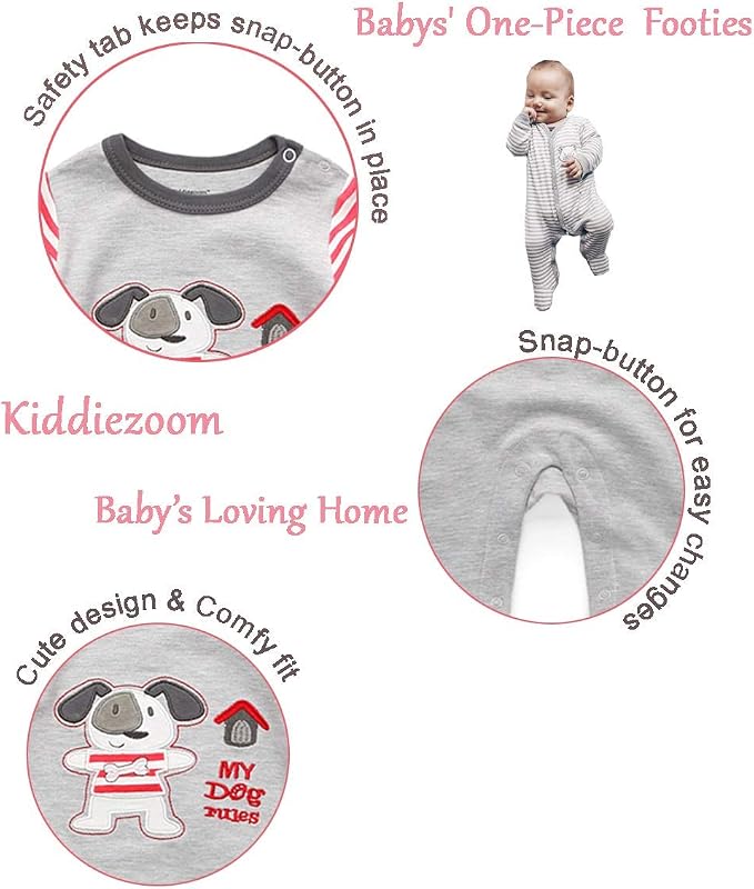 Kiddiezoom Baby and Toddler Boys'Snug Fit Footed One-Piece Romper Jumpsuit - Image 2