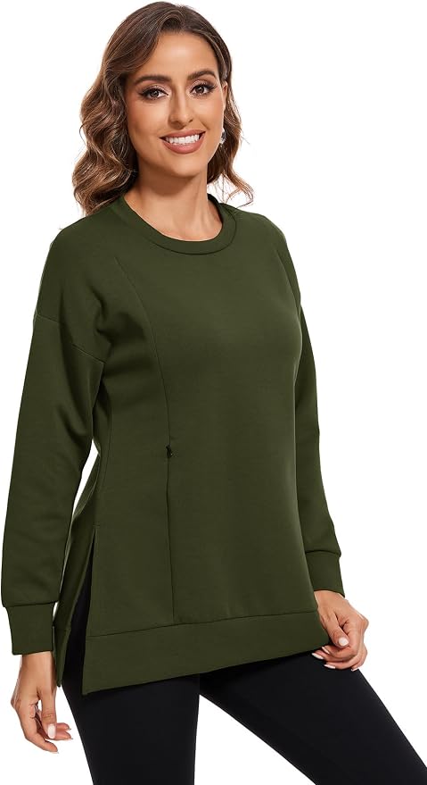 Smallshow Women's Nursing Tops Sweatshirt Long Sleeve Side Split Breastfeeding - Image 3