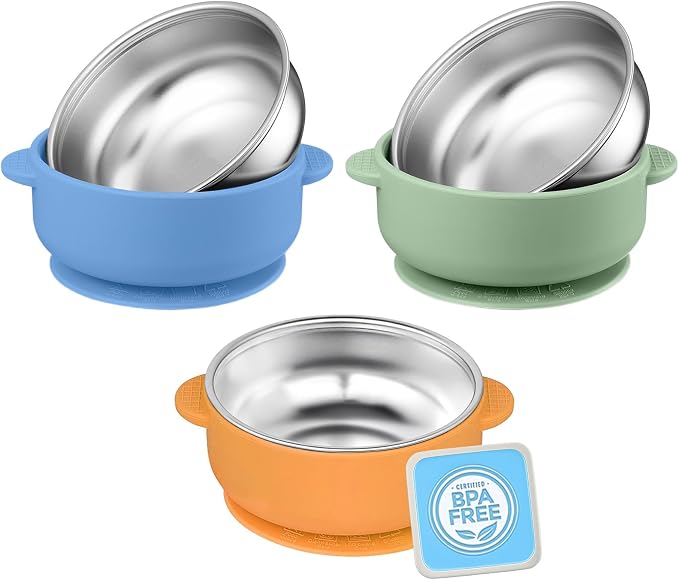 3 Pack Stainless Steel Toddler Suction Bowls by Unknown