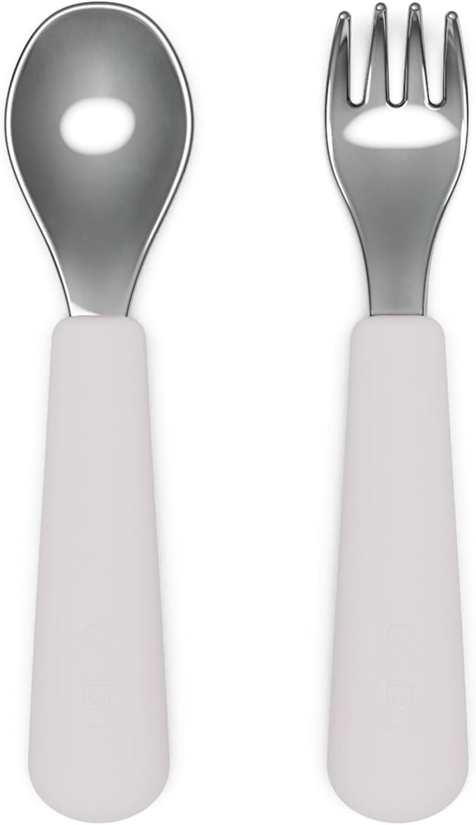 Lalo Utensils - Toddler Fork and Spoon Set - Stainless Steel and Silicone by Lalo