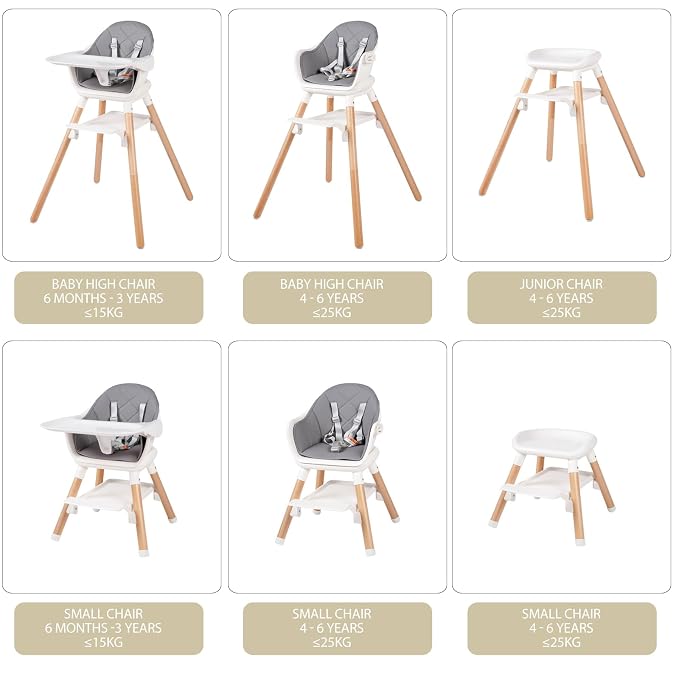 6 in 1 Baby High Chair, Convertible Wooden High Chairs/Booster Seat - Image 2