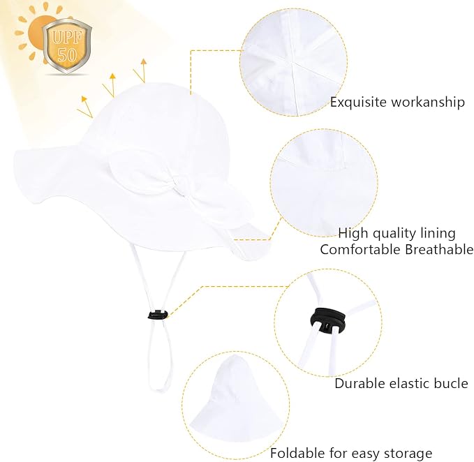 Baby Girl Sun Hat with UPF 50+ Outdoor Adjustable Beach Hat with Wide Brim - Image 2