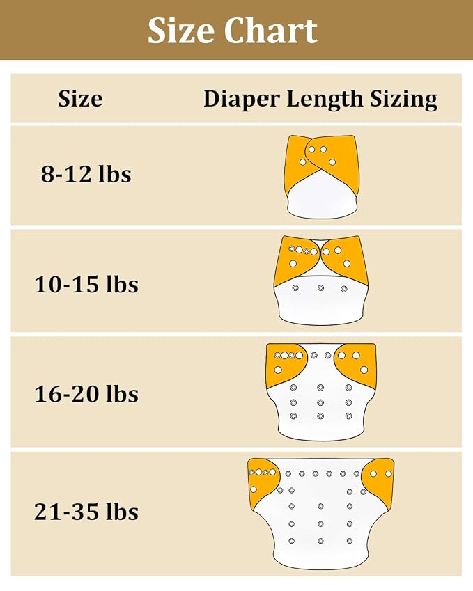 Babygoal Baby Reusable Neutral Cloth Diapers, One Size Adjustable Washable - Image 6