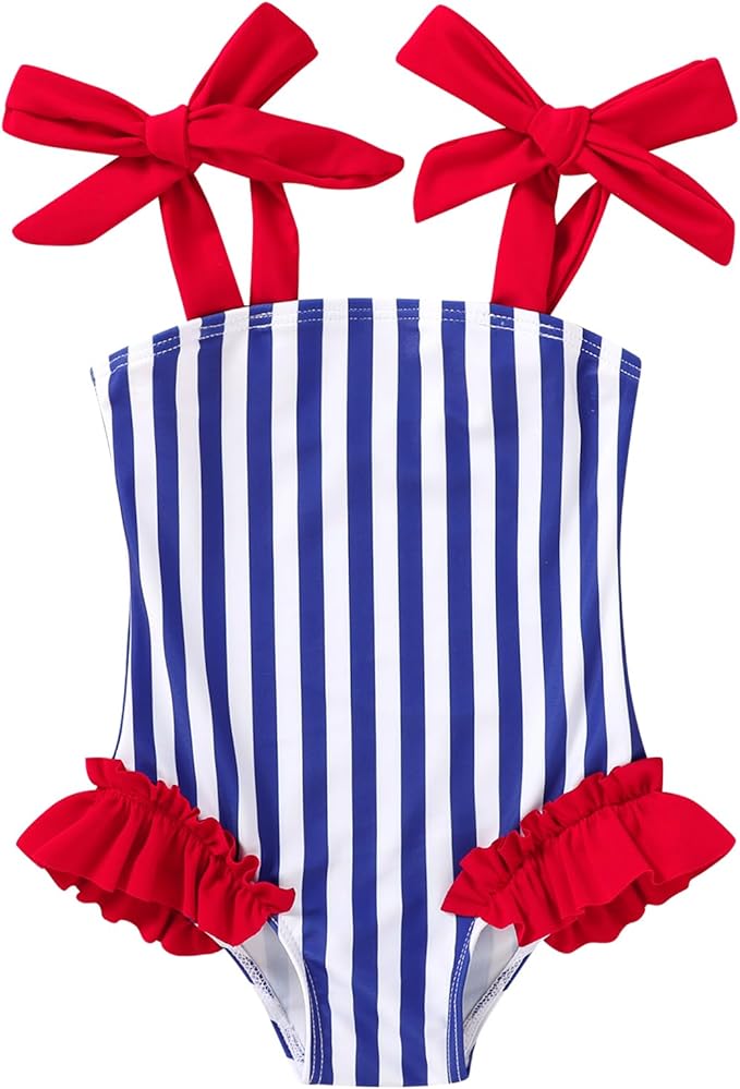 Happy Town Toddler Swimsuit Girl Solid Color Stripe One-Piece Baby Bathing Suits by HappyTown
