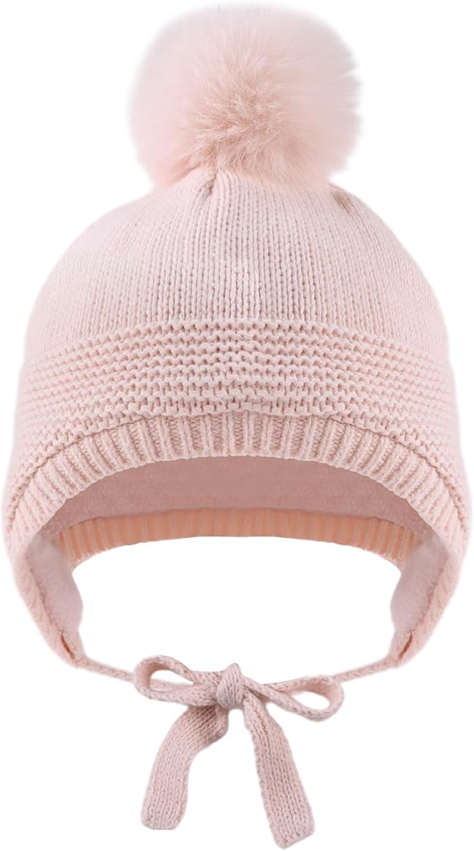 JANGANNSA Basic Winter Baby Boys Beanie Pompom Knitted Girls Hat Kids Earflap - Image 2