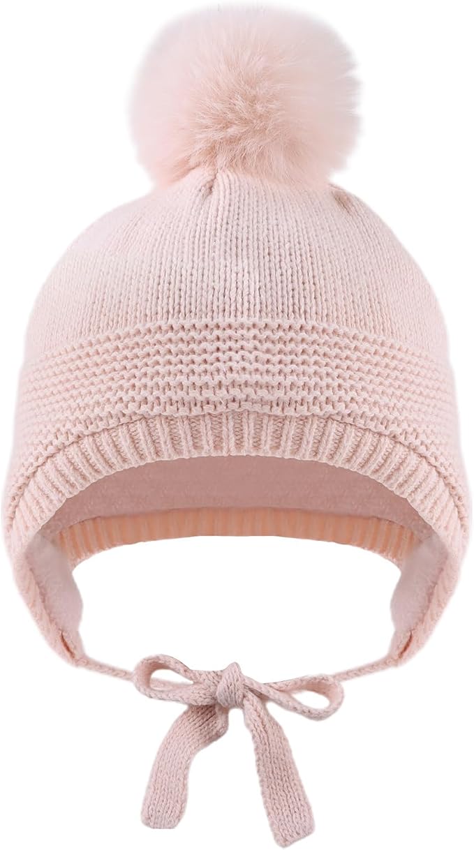 JANGANNSA Basic Winter Baby Boys Beanie Pompom Knitted Girls Hat Kids Earflap - Image 2