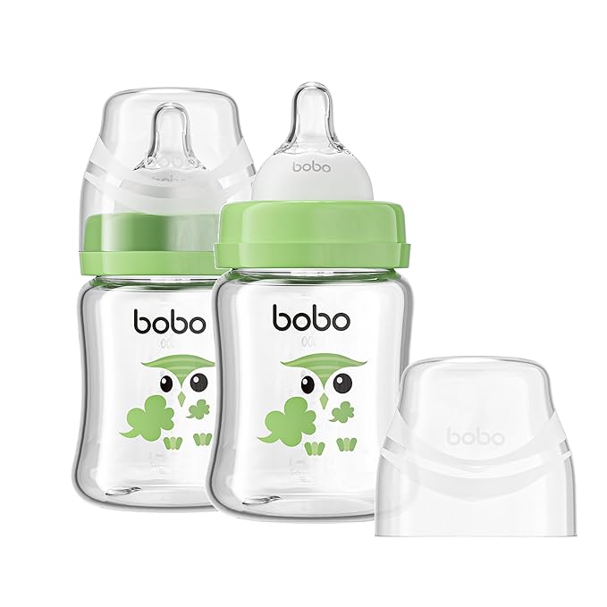 YOHKOH Glass Baby Bottles with Slow Flow Nipple, Newborn Anti-Colic Baby Bottles by Home