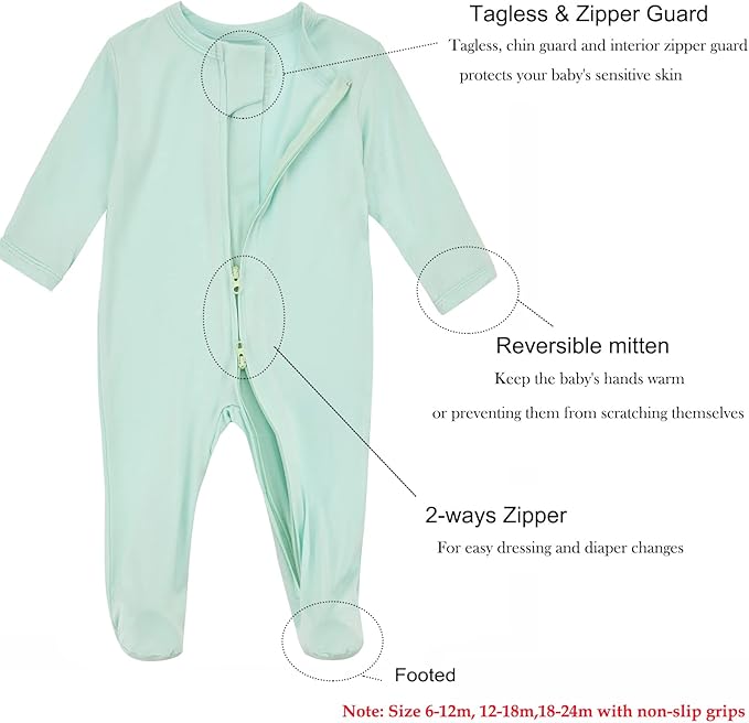 Aablexema Baby Zipper Pajamas Bamboo Rayon - Image 2