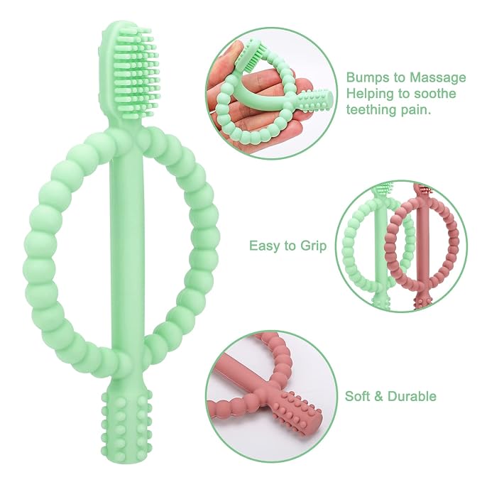 Baby Teething Toys with Easy-Hold Handle, Silicone Infant Toothbrush, Textured - Image 4