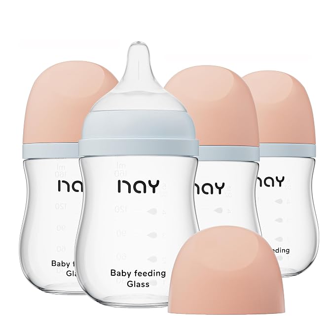 Natural Glass Baby Bottle Wide Neck, Anti-Colic Baby Bottle, Includes 4Pcs by yanyoyo