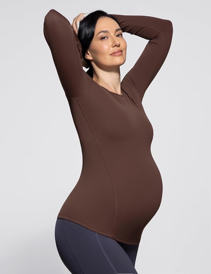 POSHDIVAH Women's Maternity Long Sleeve T Shirts Scoop Neck Pregnancy Tee Top - Image 4