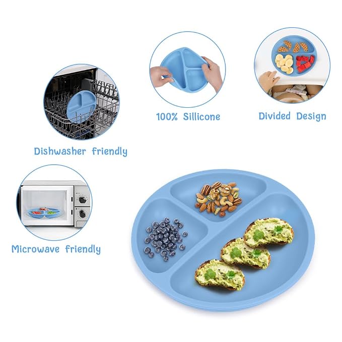 Vicloon Suction Plates, 100% Food Grade Silicone BPA Free Baby Plates, Divided - Image 4