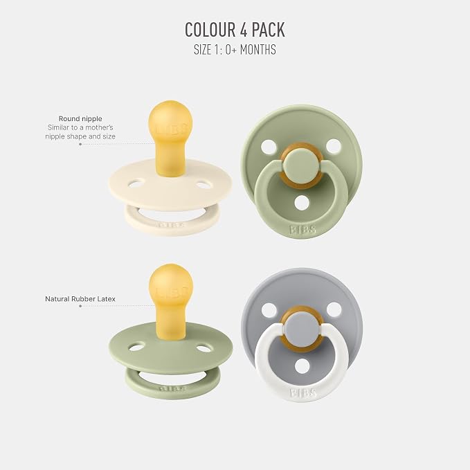 BIBS Colour Soother 4-Pack | BPA Free Dummy Pacifier | Round Nipple | Natural - Image 2