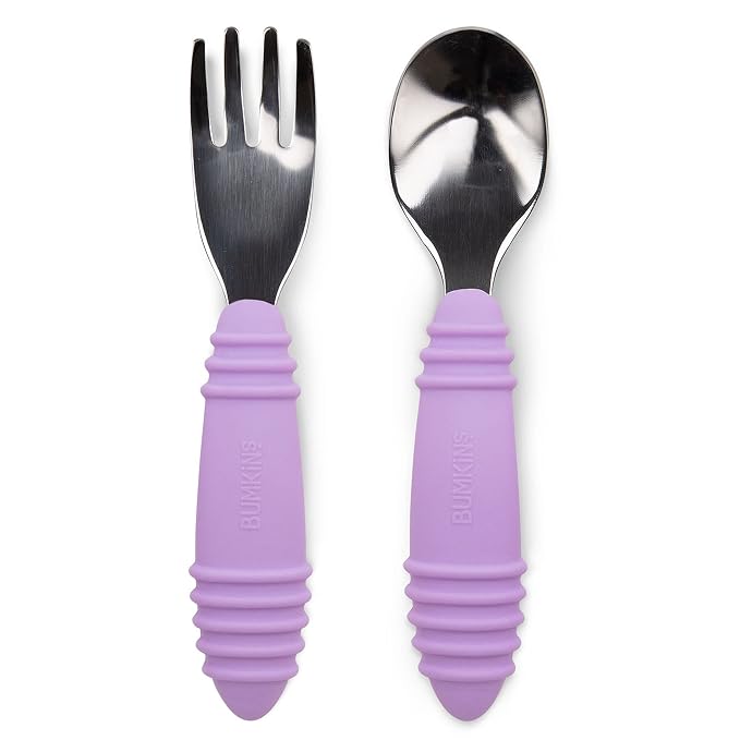 Bumkins Toddler Utensils, Kids Size Fork and Spoon Set, Silicone and by Bumkins