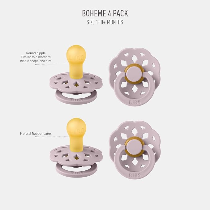 BIBS Boheme Pacifier 4-Pack. BPA Free Dummy Pacifier, Round Nipple. Natural - Image 2