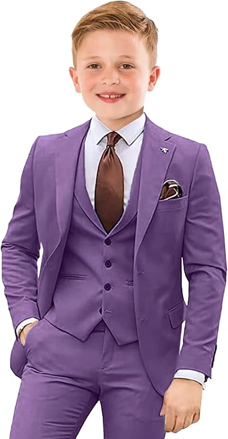 Boys Suit 4 Piece Slim Fit Kids Tuxedo Suit Formal Wedding Outfit Blazer Vest by Tesscy