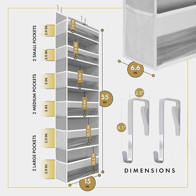HOMELUX THEORY 2 PC Heavy Duty Over the Door Organizer 55x14x6.7, 6 Large Front - Image 2
