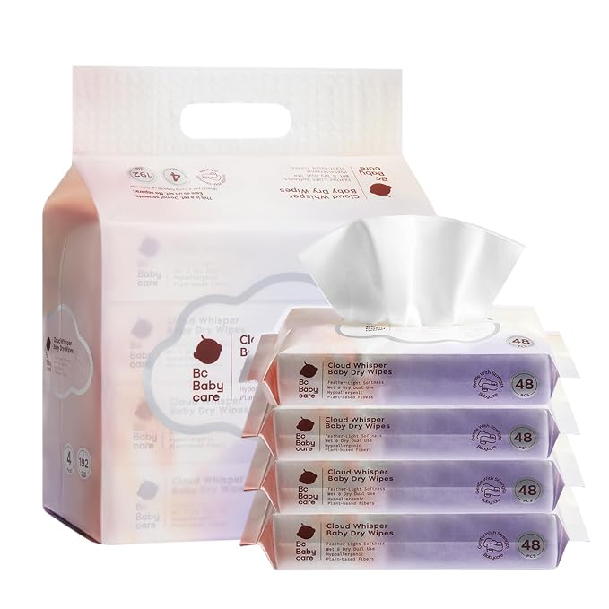 Bc Babycare Dry Wipes, Plant-based Fibers, Wet and Dry Multi-Use Facial Cloth by BCBABYCARE