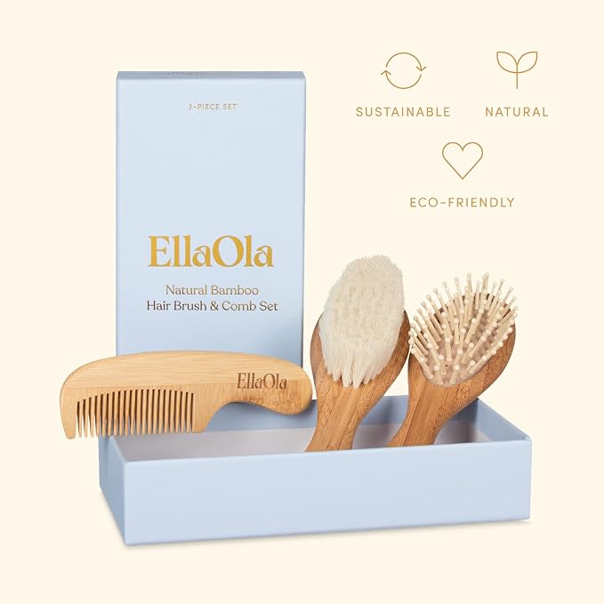 ELLAOLA Natural Bamboo Hair Brush & Comb Set, 3 Piece - Image 8