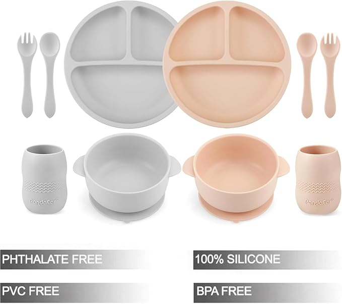 PandaEar Silicone Baby Feeding Set| 2 Divided Suction Plate + 2 Suction Bowl + - Image 2