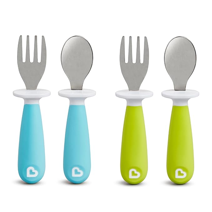 Munchkin® Raise™ Toddler Fork and Spoon Utensil Set, Rest Keeps Tip Off Table by Munchkin