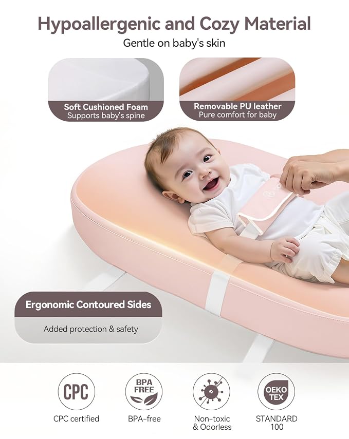 COMOMY Baby Changing Pad with Wipeable & Waterproof PU Cover, Contoured Diaper - Image 3