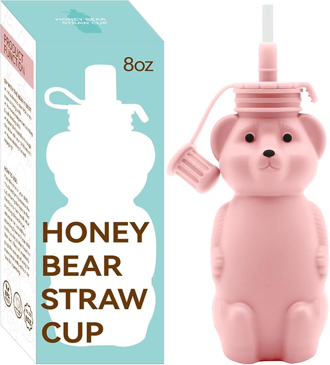 Honey Bear Silicone Straw Cup, Babies Water Drinking Cup, 8-Ounce Therapy Sippy by Mootikar