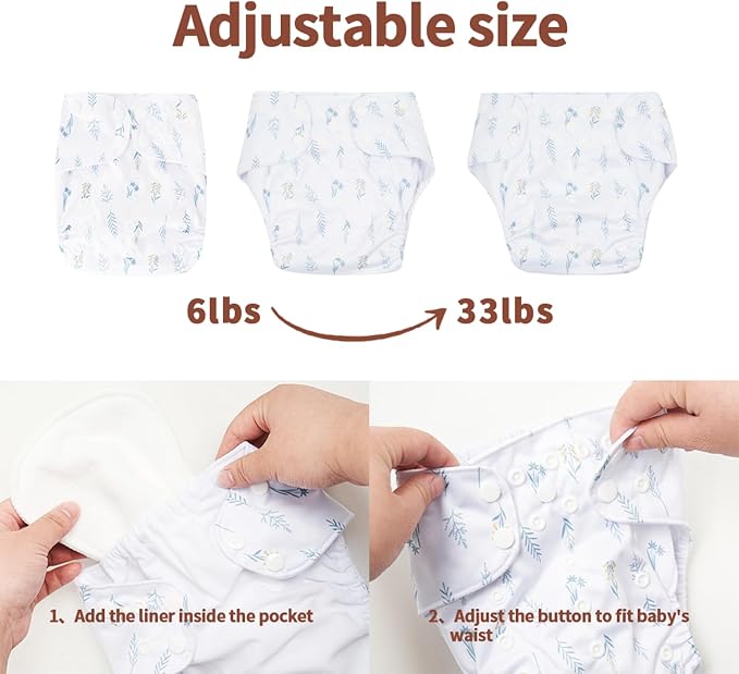 HappyFlute 9 Sets Newborn Baby Cloth Pocket Diapers Adjustable Reusable - Image 3