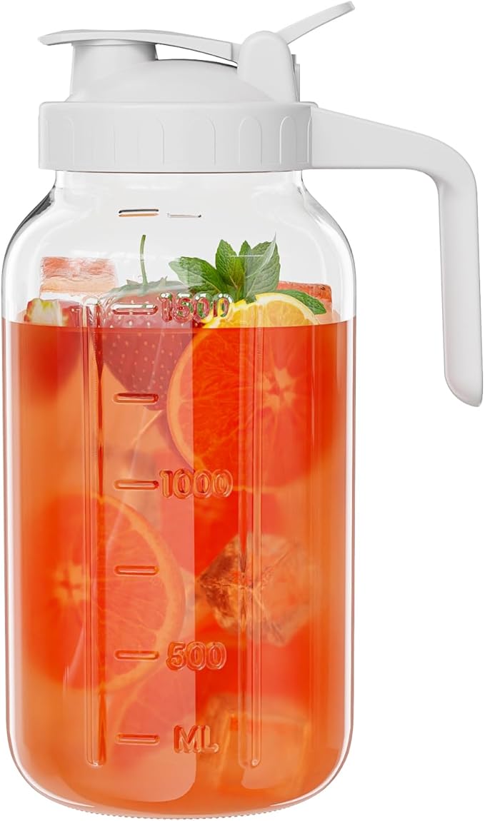 Glass Mason Jar Pitcher, 64 oz Wide Mouth Jug by KOIKEY