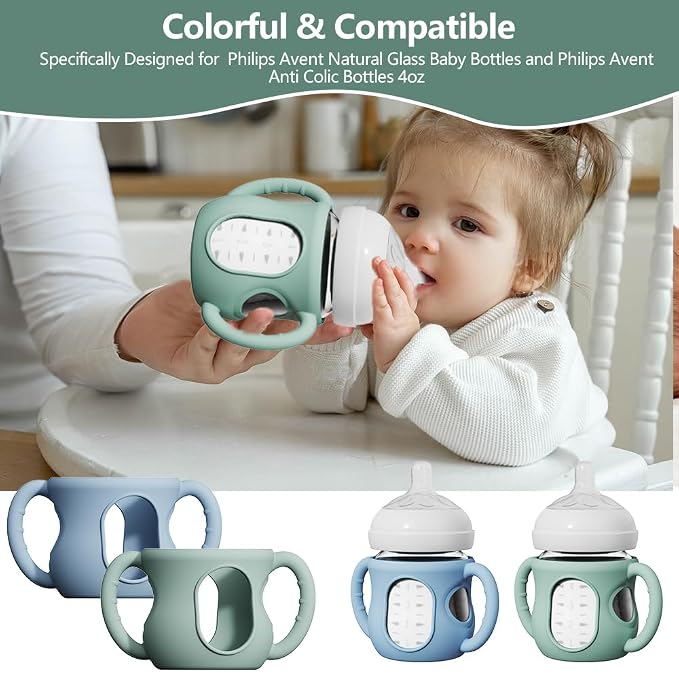 2 Pack Silicone Sleeves for Avent Natural Glass Baby Bottles, Anti Breakage - Image 7