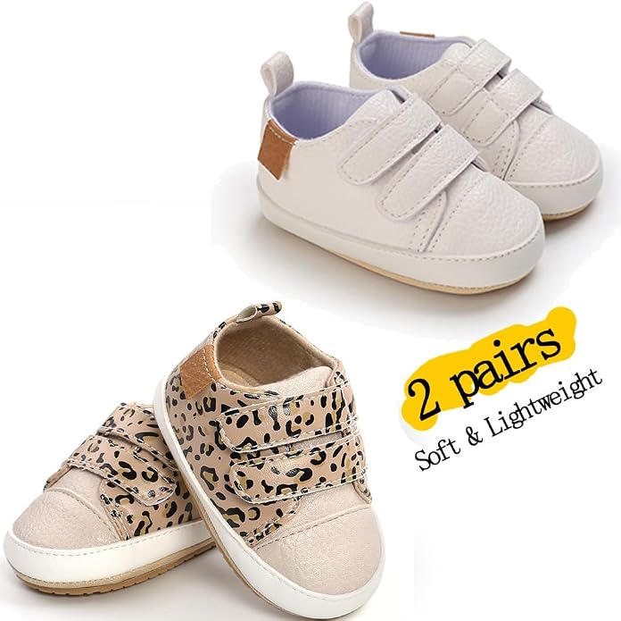 2Pairs Baby Shoes, Boys Girls Non-Slip Rubber Sole Sneakers, Unisex Infant Soft - Image 4