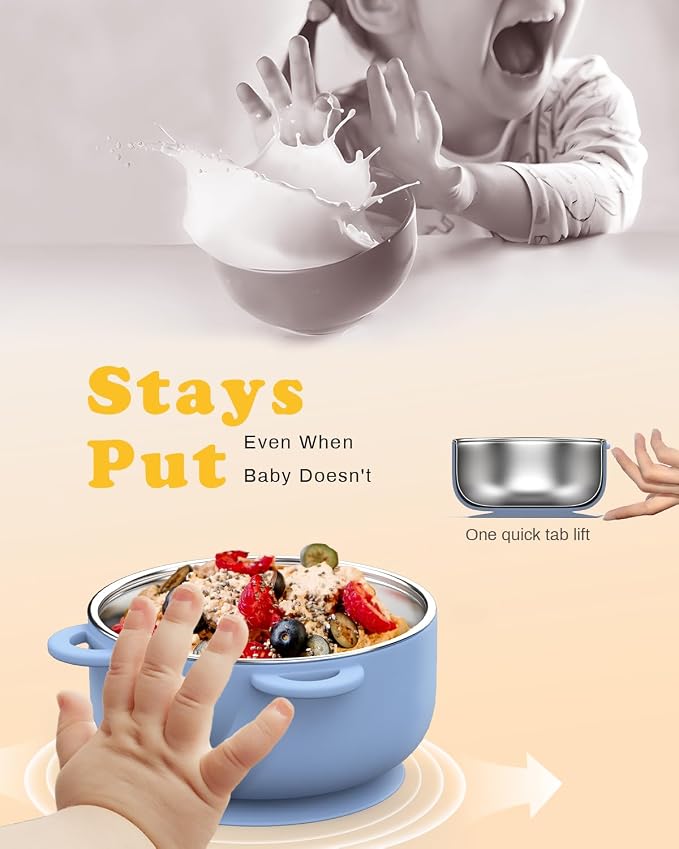 Baby Suction Bowls with Lids 4-Pack, 2-in-1 Stainless Steel 304 Toddler Bowl & - Image 7