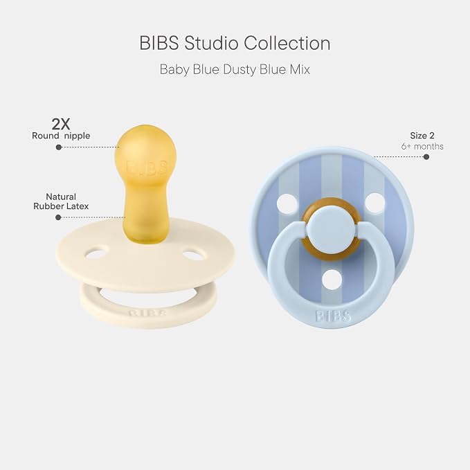 BIBS Pacifiers - Studio 2 Pack | Round Nipple Baby Pacifier | BPA Free Natural - Image 2