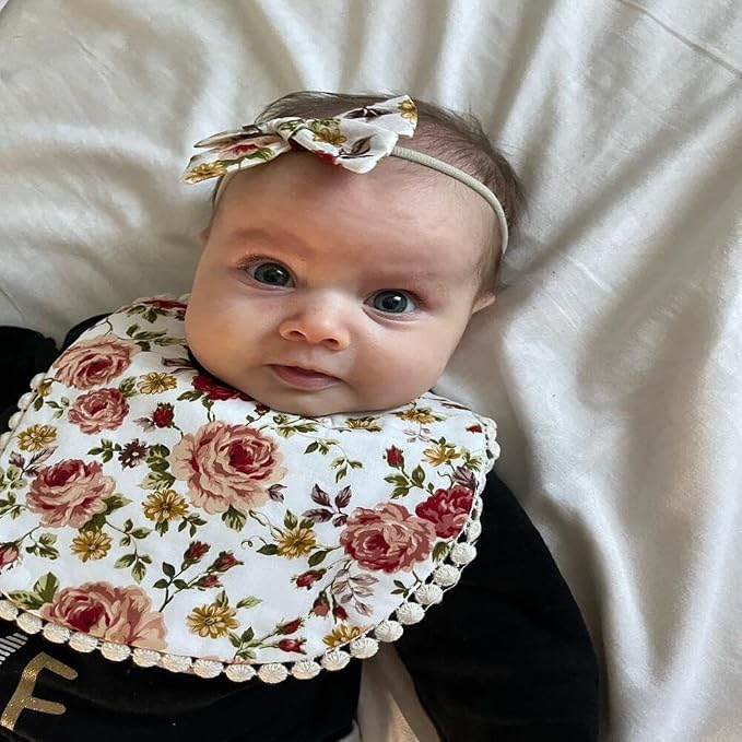 Baby Girls Floral Print Bibs, Reversible Burp Cloth Set - Image 4