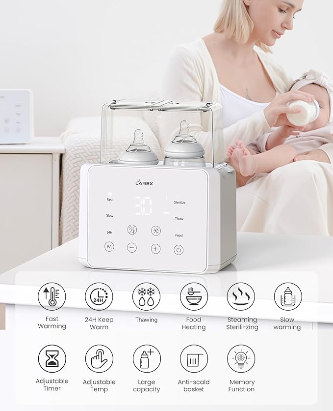 LAREX Double Bottle Warmer, 11-in-1 Fast Baby Bottle Warmer - Image 3