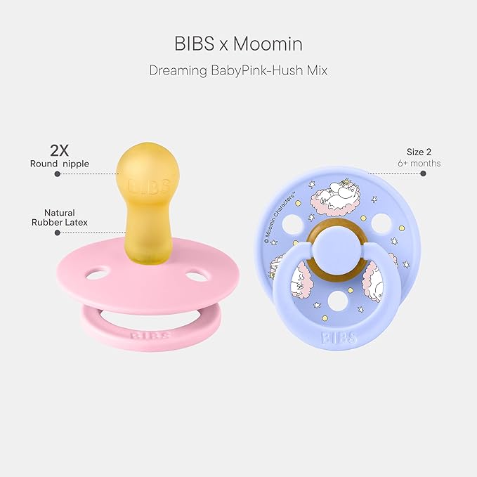 BIBS Colour Moomins Pacifier 2-Pack, BPA Free Pacifier, Round Nipple. Natural - Image 2