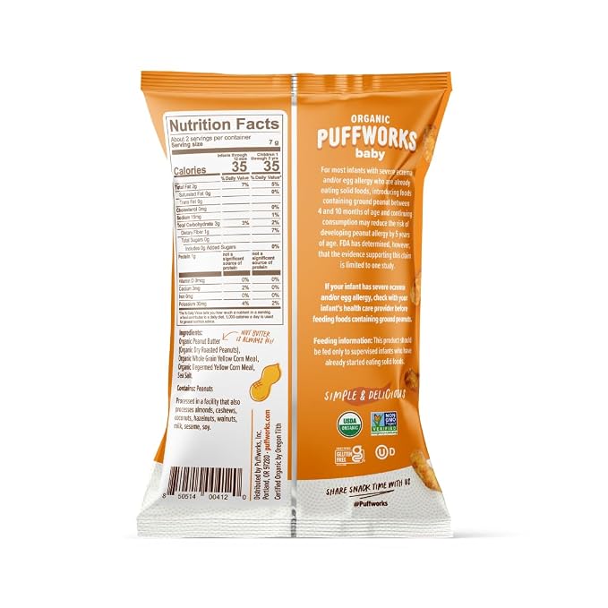 Puffworks Baby Organic Peanut Butter Puffs, Plant-Based Protein, USDA Organic - Image 2