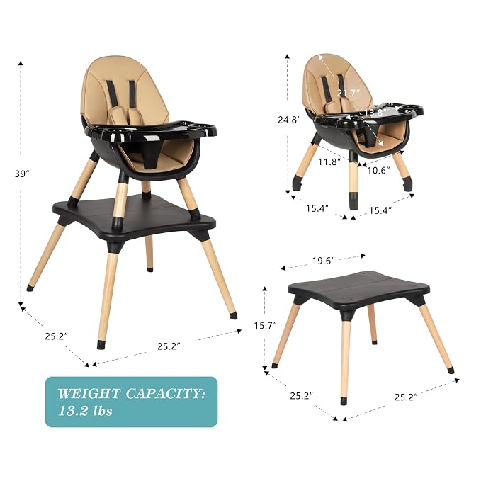 6 in 1 High Chair for Babies & Toddlers, Convertible Wooden Baby Highchair - Image 7