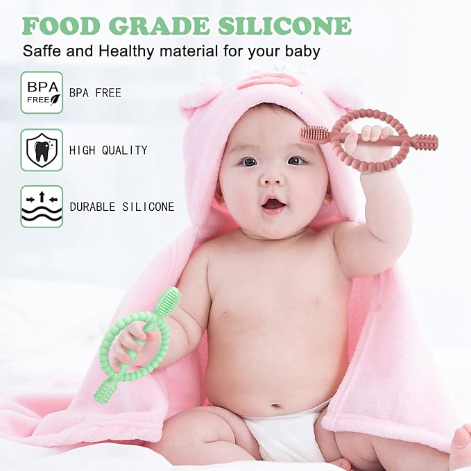 Baby Teething Toys with Easy-Hold Handle, Silicone Infant Toothbrush, Textured - Image 3