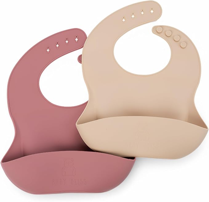 Silicone Bib 2-Pack: Safe, Food-Grade. Waterproof, Adjustable Neck Band by BabyBliss