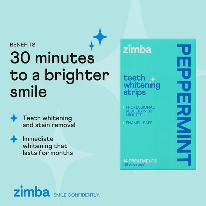 Zimba Peppermint Flavored Teeth Whitening Strips | Vegan, Enamel Safe Hydrogen - Image 2