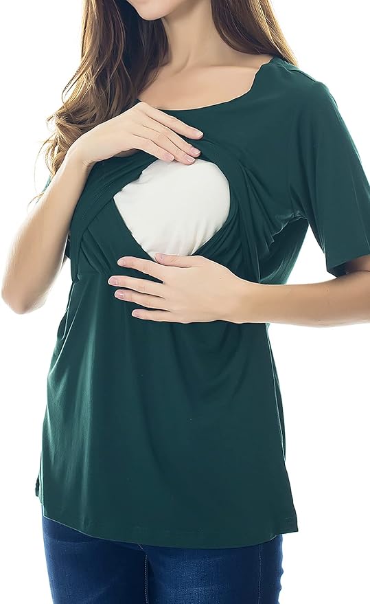 Smallshow Women's Maternity Nursing Tops Short Sleeve Breastfeeding Clothes - Image 3