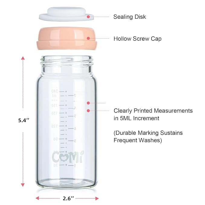 COMI Wide Neck Glass Breastmilk Collection n Storage Bottle, 8oz - Image 3