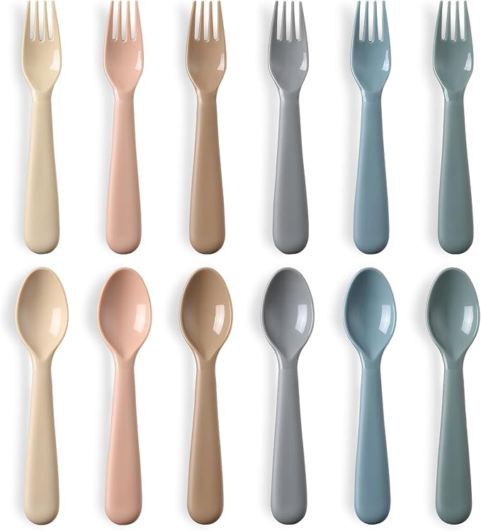 12 Pieces Toddler Utensils Set, Plastic Spoons and Forks Set by POIKSHARK