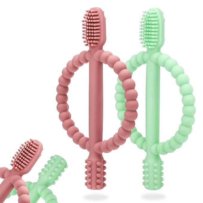 Baby Teething Toys with Easy-Hold Handle, Silicone Infant Toothbrush, Textured by MISSLILI