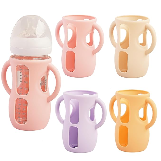 4 Pack Silicone Sleeves for Avent Natural Glass Baby Bottles, Anti Breakage by Kingwi