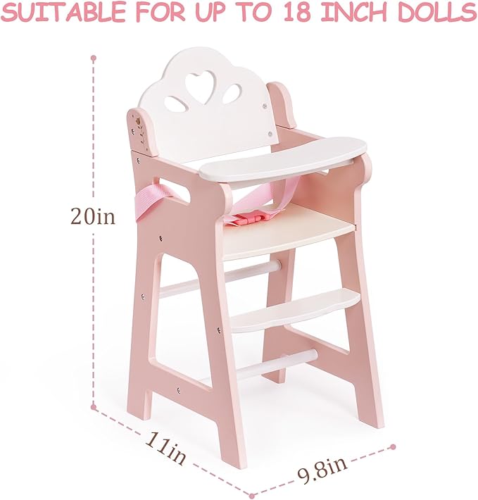 ROBOTIME High Chair for Pretend Play, Wooden Baby Doll Furniture - Image 2