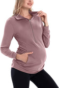 GINKANA Maternity Women's Long Sleeve Shirt Half Zipper Lapel Lightweight by GINKANA