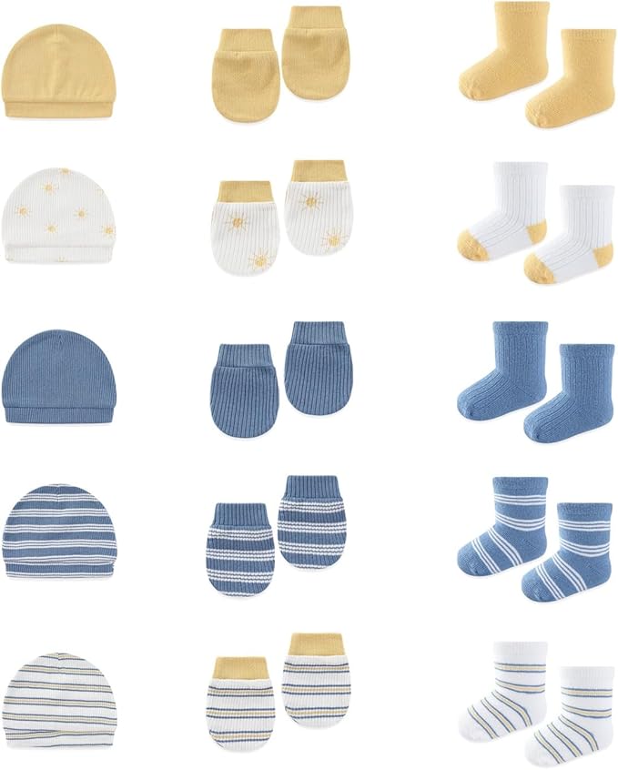 15 Pack Infant Hats Gloves Socks Unisex Baby Boy Girl Accessories Set Cotton by BABYSOLIS