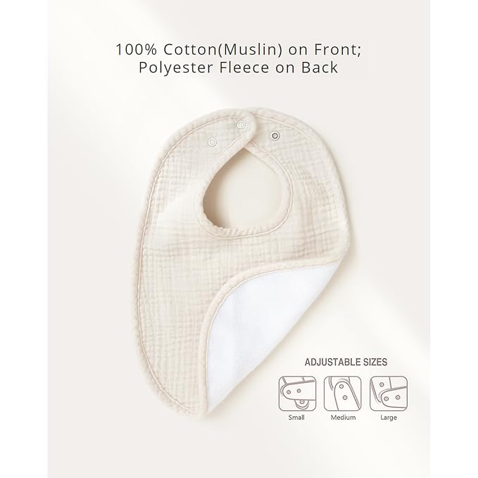 Konssy 6-Pack Muslin Baby Bibs for Boys & Girls, Soft Cotton Absorbent Bandana - Image 5